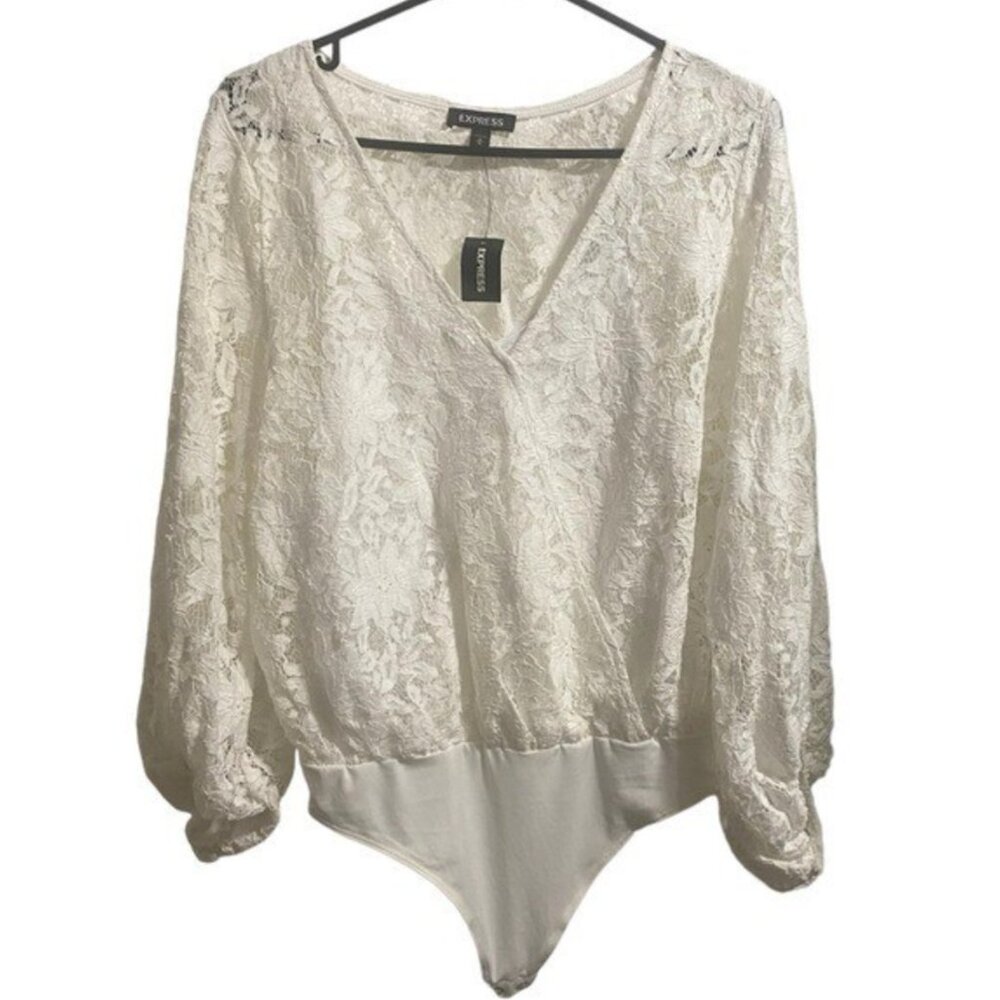 NWT Express Bodysuit | Size Medium | Sleek Stretch Fit | Women's White One-Piece